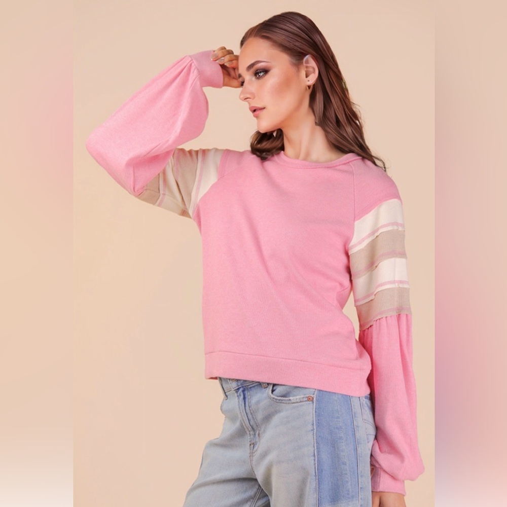 Very J Vibrant Pink Sweatshirt with Colorblock Sleeves-NWT oversized